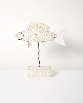 Bedouin fish on stand - upcycled canvas with glass beads - large