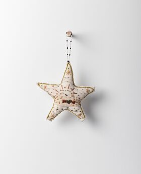 Bedouin hanging embroidered star - upcycled canvas with glass beads - large