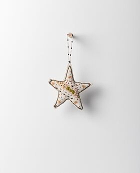 Bedouin hanging embroidered star - upcycled canvas with glass beads -small