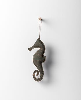 Bedouin hanging seahorse - upcycled canvas with copper - moss