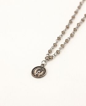Felice long necklace w coin - silver & grey stone