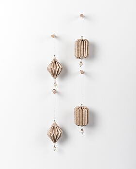 Wanderlust hanging paper bells w bead - latte - assorted set of 4