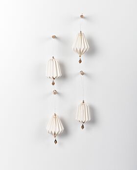 Wanderlust hanging paper bells w bead - white - assorted set of 4