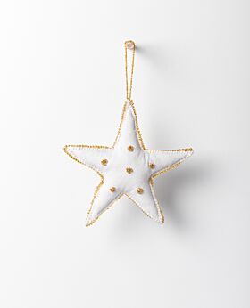 Jasper hanging star - upcycled canvas with glass beads - large