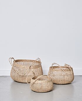 Lally woven basket with long handle