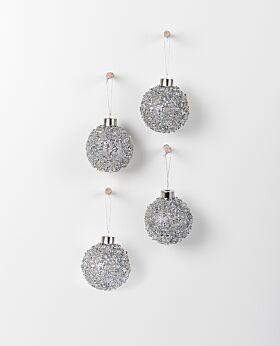 Lumi hanging glass bauble - silver sequin - set of 4