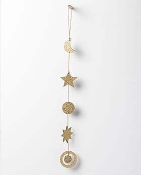 Lumi wooden star garland - gold glitter