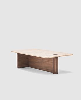 Pivot coffee table rectangular - walnut w travertine