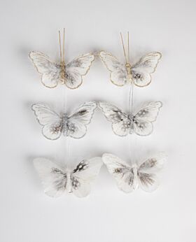 Poem clip-on butterflies white - assorted set of 6
