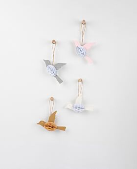 Storybook hanging paper birds - assorted set of 4